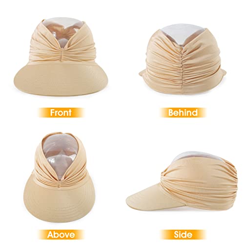 Beorndmy Sun Visors For Women Wide Brim Summer Beach Hats Elastic Empty Top Sun Hats For Women Uv Protection Beige #TOP6