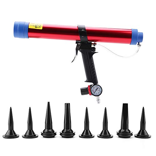 Pistola per Sigillante per Colla per Vetro 300~600 ML, Pistola per Silicone Pneumatico KP 442 Pistola Ad Aria a Cartuccia con 8 Pezzi Testa per Calafataggio per la Decorazione di Edifici, Acquario, En