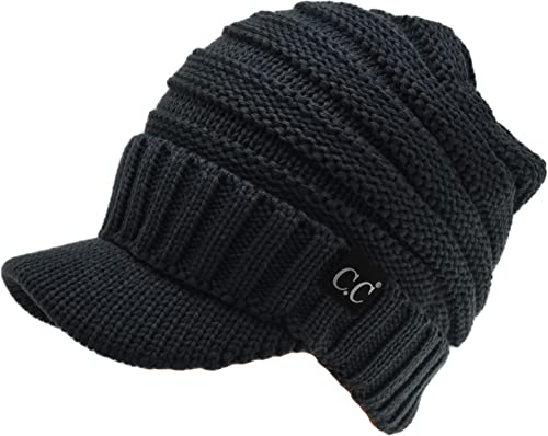 Image of C.C Trendy Warm Oversized Chunky Soft Oversized Ribbed Slouchy Knit Hat with Visor Brim