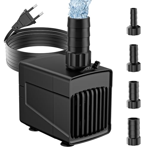 Aquarium Pumpe 45W 3000L/H - Einstellbare Wasserpumpe Teichpumpe mit 4 Düsenadaptern (13/16/19/22mm), Ultra Leise Springbrunnen Pumpe mit 1.85m Kabel für Brunnen, Aquarium, Gartenteich