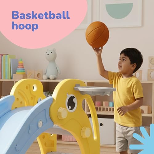 Image of Lifelong Cuppy Dolphin Slide for Kids 1+ Years with Basketball Hoop | Toddler Slide for Indoor Outdoor Play | Baby Durable Plastic Slide, Easy Assembly, Safe Fun Playset | Toy for Kids Boys & Girls