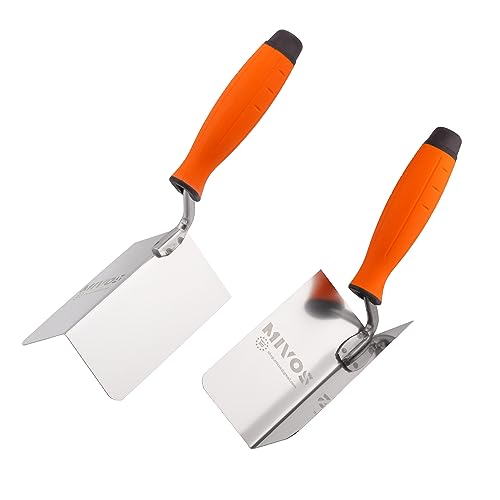 Mivos 2 paletas de esquina inoxidables de 120 x 60 mm – Paleta de esquina interior y exterior de acero inoxidable – Paleta de borde interior y exterior con mango suave – Espátula de esquina fabricada