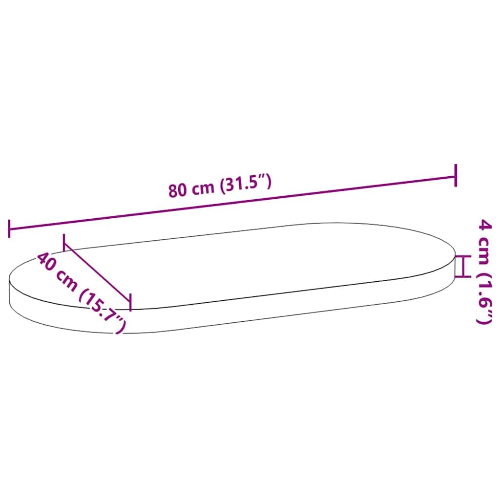 Tischplatte Dunkelbraun Oval aus massivem Eichenholz 80x40x4 cm, vielseitige Arbeitsplatte für Büro, Küche, Wohnen, stabiles Möbelbrett zum Bauen, Renovieren, DIY und Ersatz