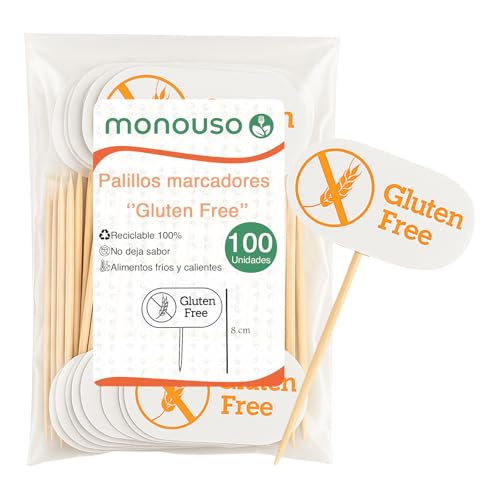 Monouso | 100 Palillos Marcador Gluten Free, 8cm, Palillos de Madera, Restaurantes, Catering, Eventos, Cócteles, Aperitivos