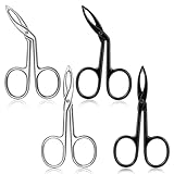 4 Pieces Eyebrow Tweezers Scissor Handle Flat Straight Tip Brow Scissors Remover Facial Hair Eyebrows Stainless Steel Eyebrow Facial Remover Brow Tweezers for Women Men(Black&Silver)