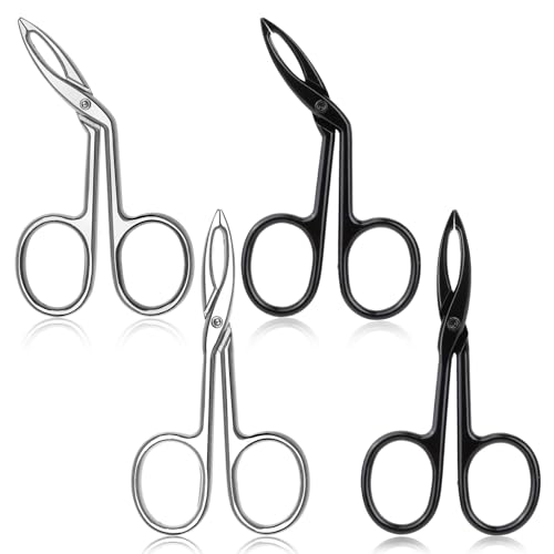 4 Pieces Eyebrow Tweezers Scissor Handle Flat Straight Tip Brow Scissors Remover Facial Hair Eyebrows Stainless Steel Eyebrow Facial Remover Brow Tweezers for Women Men(Black&Silver)