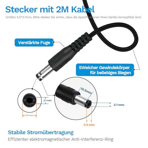 Gonew21 12V Netzteil 2A - AC Adapter Netzteil 12V, Transformator Universal, 2 Meter Kabel, Eingang 100-240V… – Ansicht 3