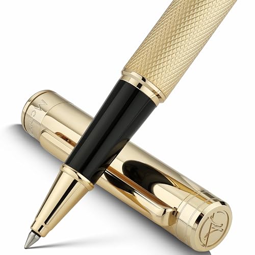 MCNTEIK Gold Rollerball Pen, Stunning Luxury Pen with Mesh Texture