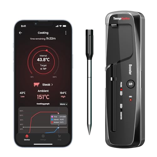 ThermoPro TempPro Fleischthermometer 150m Kabellos Grillthermometer Bluetooth IP67 Kerntemperaturmesser Bratenthermometer für Backofen, Grill, Rotisserie, Sicher im Geschirrspüler TP961