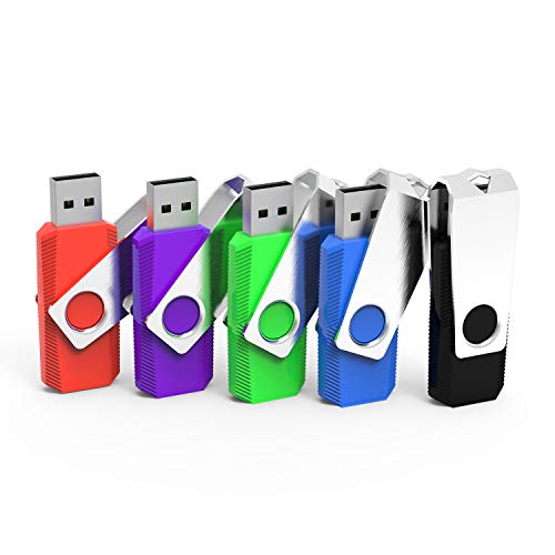 Thumb Drives 5 Pack, Sanfeya USB Flash Drive Bulk 64GB Colorful Memory Stick Swivel Design 5 Mixed Colors Pen Stick