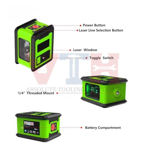 Image of VTH Compact Laser Leveller with Dual Modes, 110 Red Cross-Line, IP54-Rated Housing, and Versatile Mounting for Tiling, Shelving, and Frame Installation