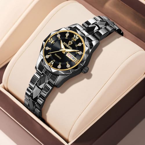 Womens Watch Fashion Diamond Elegant Dress Date Ladies Small Wrist Watches for Women Two Tone Stainless Steel Waterproof Luminous2