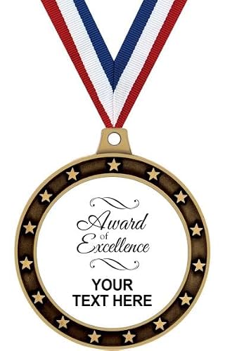 Your Personalization Recognition Awards, Award of Excellence Custom Text Medal with White Background, Recognition Medal Awards Value Pack of 10 with Personalized Engraving