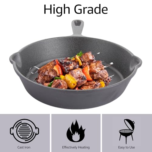 20 X 4 CM Cast Iron Frying Pan with Wooden Base, Round Cast Iron Pan Set with Handle, Heavy Duty Metal Skillet, Oven Safe Steel Frying Pans for Camping Indoor & Outdoor Cooking - Image 4