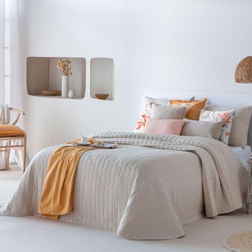 Antilo Colcha Bouti Modelo Lares de Fundecco para Primavera Verano (Beige, Cama 90 (180 x 270 cm.))