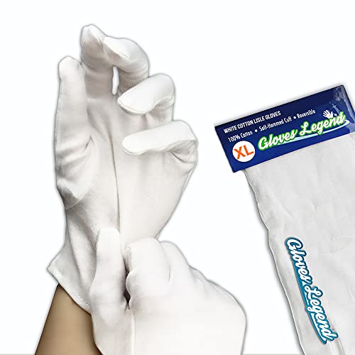 12 Pairs (24 Gloves) - Gloves Legend 100% Cotton White Gloves For Work Safety Jewelry Coin Silver Inspection For Men - Size Xl #TOP9