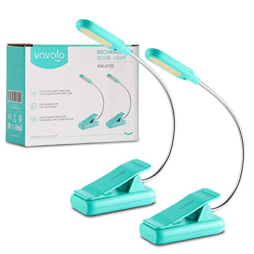 Image of VAVOFO Clip On Rechargeable Reading Light, 7 LEDs with 3 Colortemperature 9 Brightness Levels Book Lights for Reading in Bed with Power Indicator for Bookworms (Blue 2-Pack)