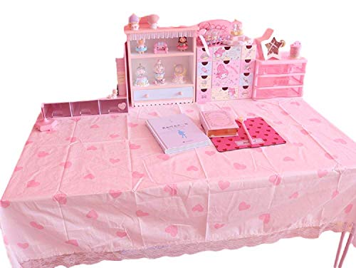 Gk-O Girls Pink White Lace Kawaii Tablecloth Coffee Table Decor Desk Mats (Heart White) #TOP21