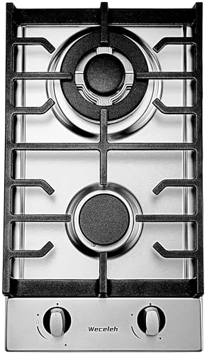 Gas Cooktop 2 Burner, 12 Inch Natural Gas Stove Top, Bulit-in Gas Range, NG/LPG Convertible, Stainless Steel, Thermocouple Protection, 120V AC