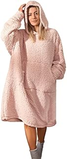 Brentfords Extra Long Teddy Fleece Blanket Hoodie Oversized for Women Adult Teens Wearable Throw Soft Giant Sweatshirt, One Size - Blush Pink