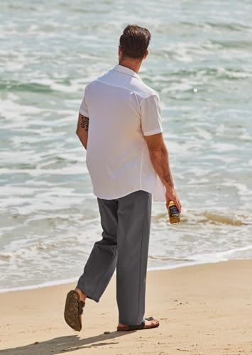 COOFANDY Calça masculina casual de linho, ajuste solto, cintura elástica, cordão, leve, verão, praia