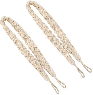 2 Pcs Curtain Rope Tiebacks, Natural Cotton Hand Knitting Curtains Tied Rope Tiebacks Decorative Curtain Tie Backs Beige Braided Drapery Drape Holdbacks Curtain Rope Buckle Cord Window Curtain Ties