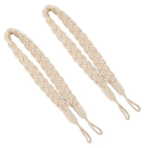 2 PCS Curtain Rope Tiebacks Natural Cotton Hand Knitting Curtains Tied Rope Tie Backs Decorative Beige Boho Braided Drapery Drape Holdbacks Curtain Ties Buckle Cord