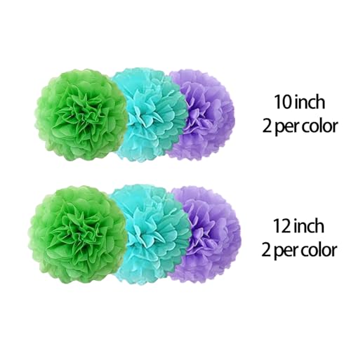 Green Blue and Purple Paper Pom Poms (12 Pack) - Hanging Tissue Flowers for Birthday Party Ceiling Decorations by SIPRKAICT - Used condition - Image 4