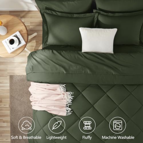 Image of CozyLux Full Size Comforter Sets Dark Green - 7 Pieces Bed in a Bag Full, Luxury Soft Bed Set for All Seasons, Bedding Set with Down Alternative Comforter, Sheets, Pillowcases & Shams