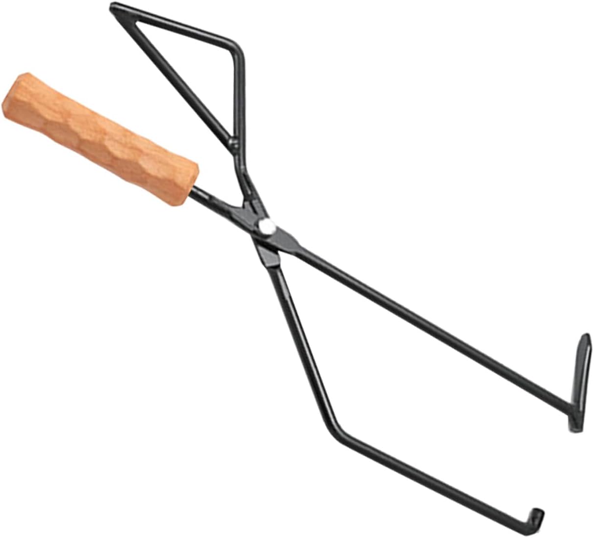Generic Outdoor Fire Pit Tools Charcoal Clamp with Beech Wood Handle High Hardness Metal Camping Tongs for Barbecue Firewood Grabber for Safe Campfire and Indoor Fireplace Use