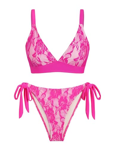 Image of seamoly Women's Bikini Sets Halter Neck Crochet Colorblock Two Piece Swimsuits Open Back Sexy High Cut Thong Bathing Suit