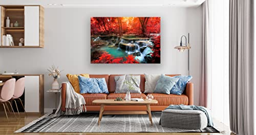 Muolunna Bk03969 Wall Art Decor Canvas Print Picture Red Forest Waterfalls 1 Piece Modern Landscape Tree For Living Room Bedroom Kitchen Office Home Decorations Stretched And Framed Ready To Hang #TOP4