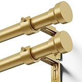 YaFex Curtain Rods 2 Pack 32-118 Inch, Heavy Duty 1 Inch Curtain Rod, Gold Long Adjustable Window Treatment Rods,Modern Design, Easy Installation