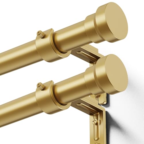 Image of YaFex Curtain Rods 2 Pack 32-144 Inch, Heavy Duty 1 Inch Curtain Rod, Gold Extra Long Adjustable Window Treatment Rods, Modern Design, Easy Installation
