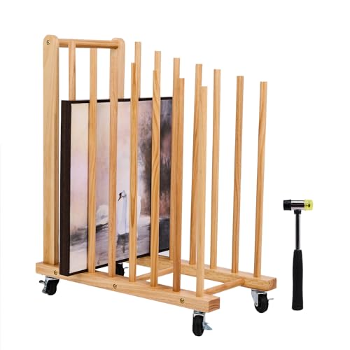 Art Storage Rack with Caster Wheels, Art Drying Rack, Wooden Canvas Storage, Painting Rack, Canvas Organizer Drying Rack for Studios, Artworks, Gallery Art Rack for Display of Canvas, Prints, Panels