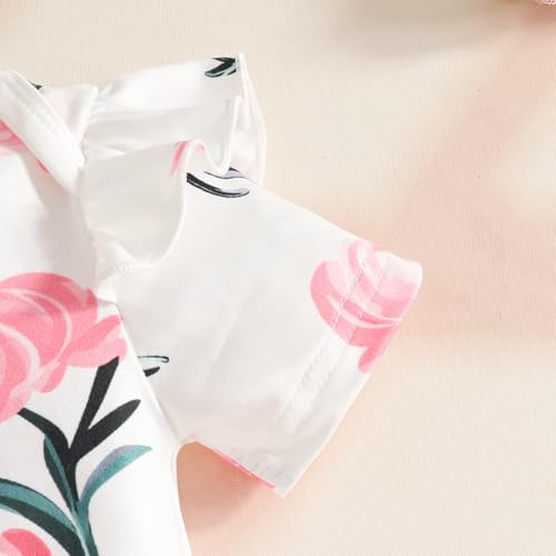 LUVCES Ensemble Salopette pour Nouveau-né Fille Barboteuse à Volants à Pois+ Salopette Éléphant Pantalon et Bandeau Tenues Automne Printemps 3Pcs Manches courtes rose imprimé chaton 0-3 Mois – vue 3