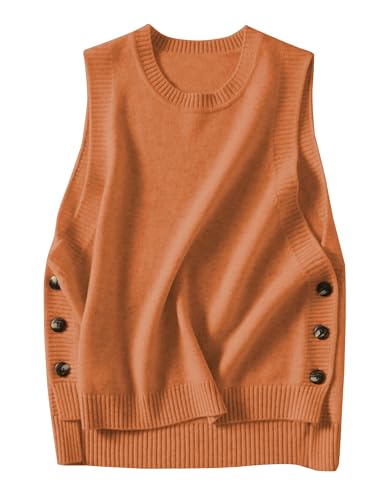 Mingzhu Womens Sleeveless Round Neck Pullover Low Ribbed Knit Sweater Vest(0709-Orange-L)