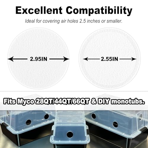 Image of RonJea 24Pcs 2.5 inch Monotub Adhesive Filter Disks, Polyfil Monotub Filter Fits Myco 28QT /44QT /66QT & DIY Monotub, Mushroom Growing Supplies