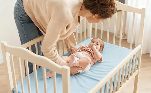 Image of 4 Pack Bassinet Fitted Sheets Compatible with 21 inch x 35 inch Amke, Ezebaby, Evolur Stellar and Mereryi Baby Bassinet, Soft and Skin-Friendly, Blue Dolphin & Cloud