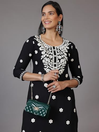 Image of Libas Womens Embroidered Viscose Straight Kurta for Women | Ethnic wear | Bridal Suit | Wedding Dress | Occasion wear