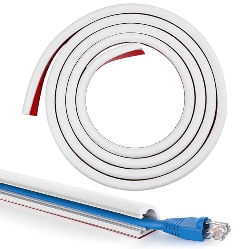 2m Goulotte de Câble Semi-Circulaire Pouvant Être Peinte, Gaine de Câble Autocollante Ignifuge à Ouverture Latérale, Mini Cache Cable Flexible Découpable pour Sol Bureau Appartement
