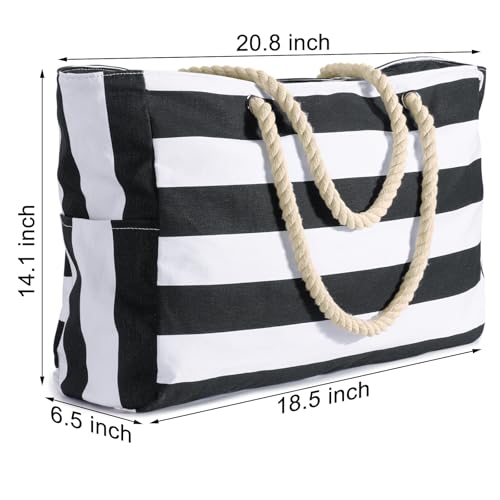 Becokan Beach Bag Large Beach Tote Bag for Women Waterproof Sandproof Swim Pool Bag With Zipper (Black) by Becokan - Used condition - Image 6