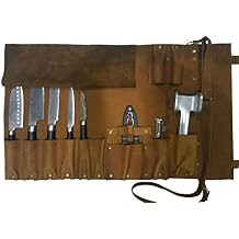 Professional Chef Lightweight Genuine Premium Vintage Tan Leather 8 Pockets Chef Knife Bag/Chef Knife Roll