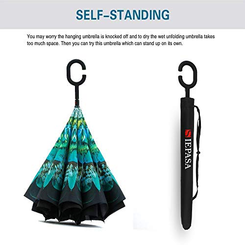 Spar. Saa Double Layer Inverted Umbrella with C-Shaped Handle, Anti-UV Waterproof Windproof Straight Umbrella for Car Rain Outdoor Use - Thumbnail 3