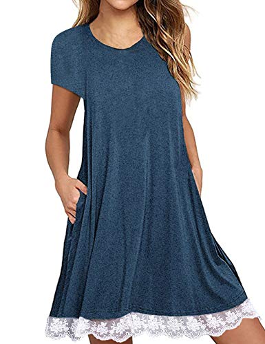 Halife Women s Plus Size Short Sleeve Tshirt Dress with Pockets Blue, XXL