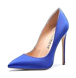 satin block heel wedding shoes Hochzeit Party Stiletto CASTAMERE Damen Pumps High Heels Klassische Stilettos Spitzen Pfennigabsatz Pumps Slip On Elegant Hochzeit Party Schuhe 12CM Stiletto Heels Satin Blau Pump EU 40