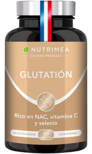 Glutatión Potente Antioxidante con Vitamina C, Reducido al 98% + Glicina Cisteína Ácido Glutámico, Regenerador Celular Hombres y Mujeres, Skin Whitening, Fabricado en Francia, 90 Cápsulas de Origen Vegetal Cover