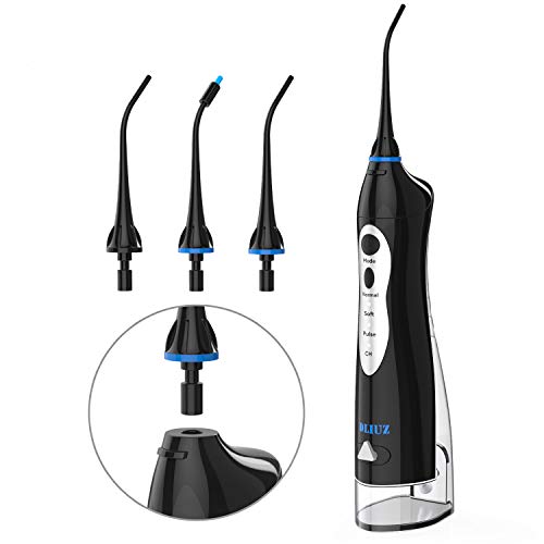 DLIUZ 220ml Water Flosser Professional Cordless Dental Oral Irrigator - Portable and Rechargeable FL-V8 Waterproof 3 Modes Water Flossing with 3 Interchange Nozzles for Home and Travel (Black)