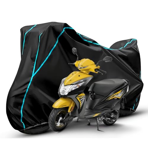 Image of Waterproof Bike Body Cover Compatible with Honda Dio Dustproof Scratchproof - Motorcycle Cover for Two Wheeler, Outdoor Full Cover with UV, Duty, Rain Protection (Black & Aqua) R1
