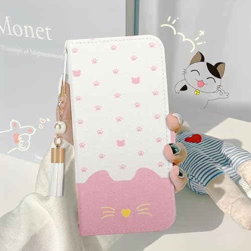 iPhone 16e ケース 手帳型 iPhone SE4 ケースアイフォン16e チャーム な タッセル ストラップ付き かわいい 猫 カード入れ収納 スタンド機能 マグネット式 TPU iPhone16eスマホケース カード入れ収納 (iPhone16e,ピンク)